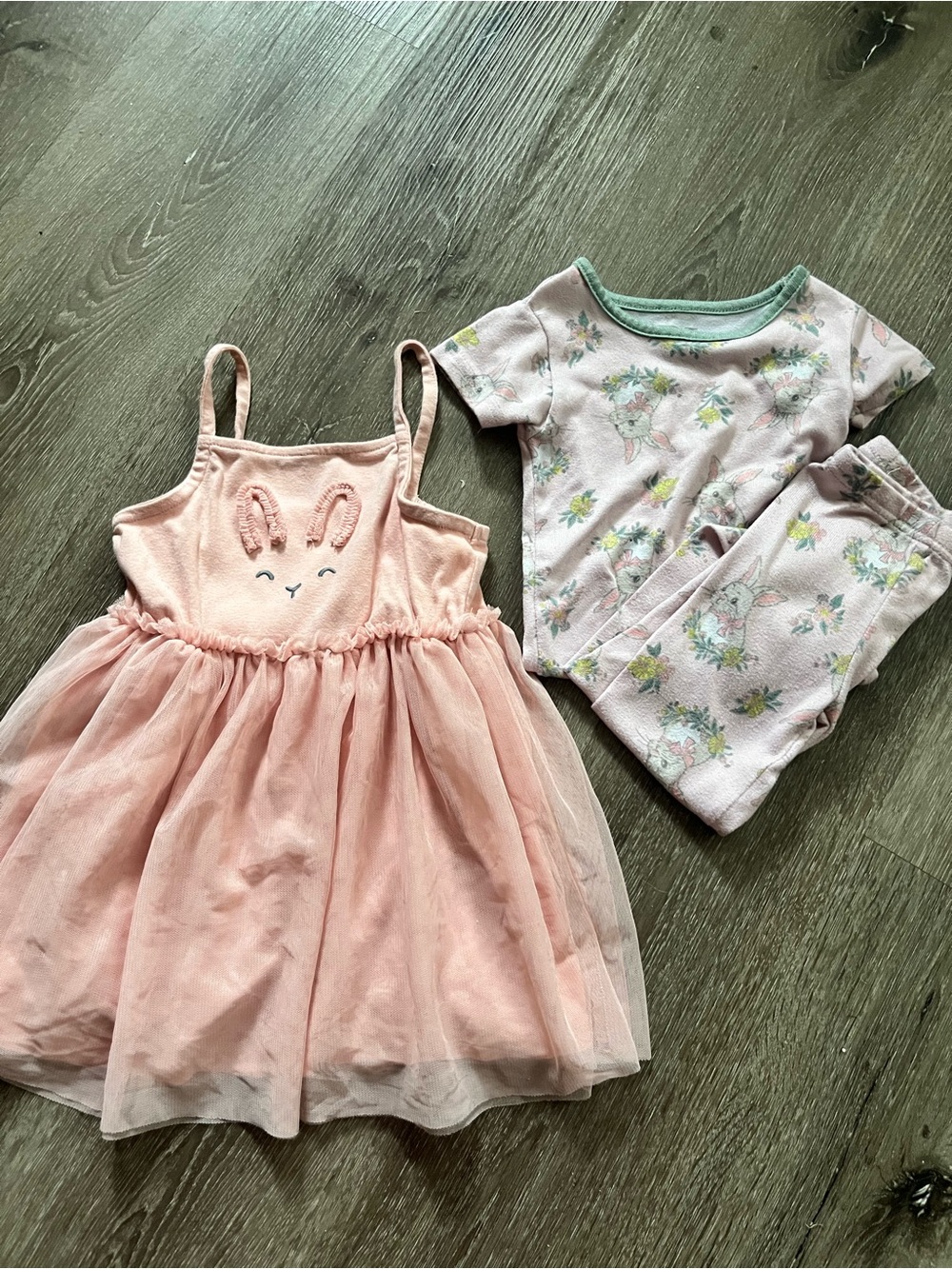 Carter's Light Pink Bunny Tulle Dress with Floral Pajama Set